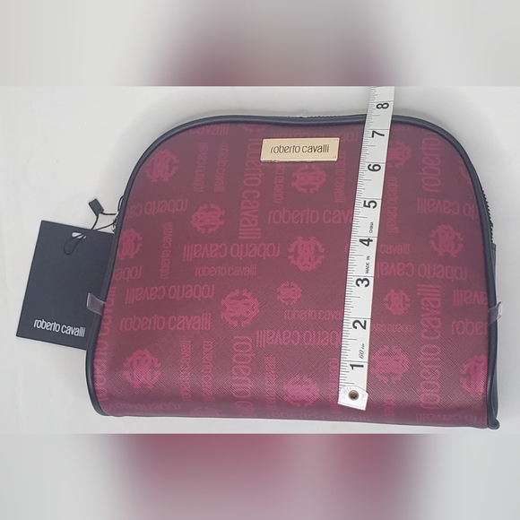 NWT Roberto Cavalli 8"x9"Cosmetic Bag Designer Case In Burgundy - Picture 6 of 13